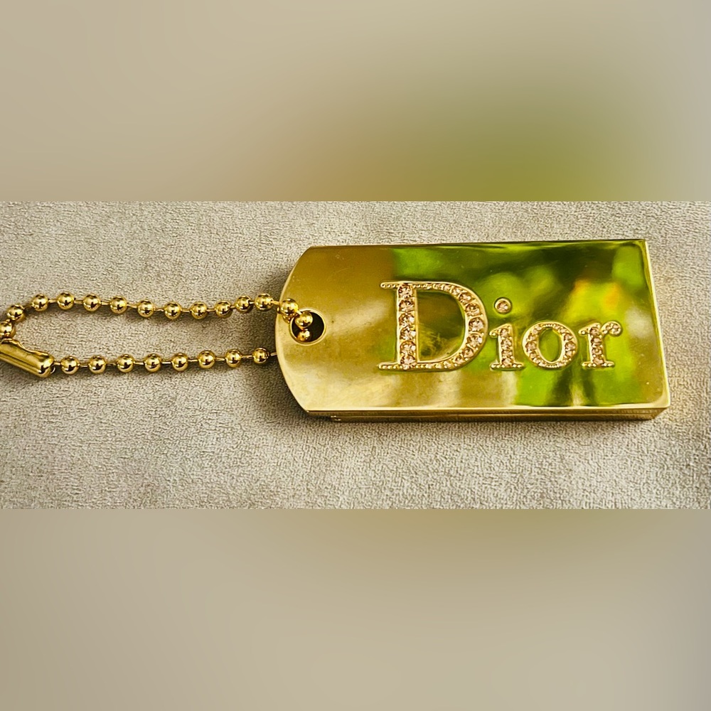 Dior Vintage purse charm with Lip gloss duo y2k early 2000s dog tag Gold